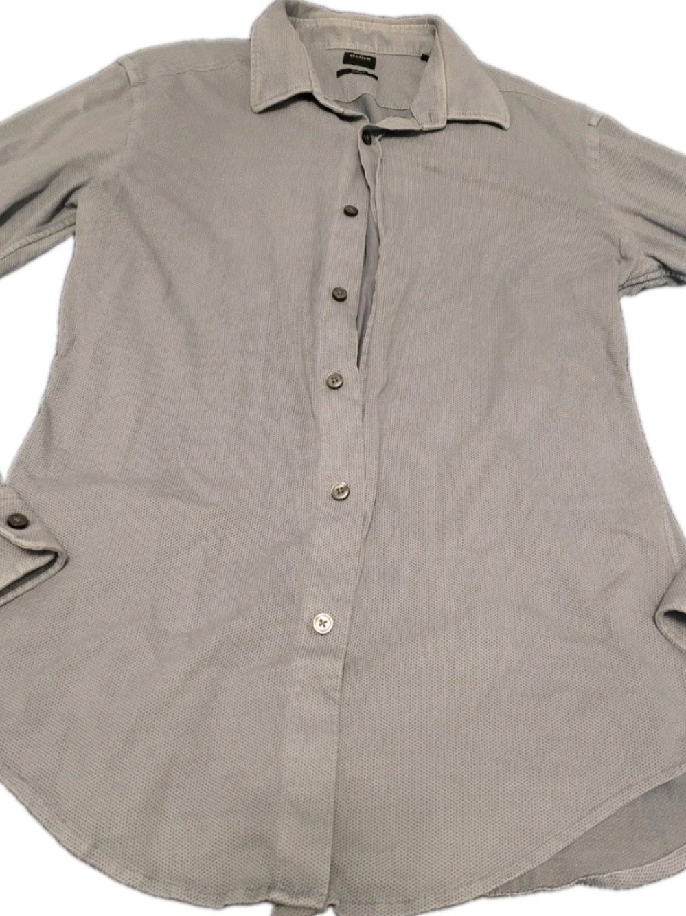 BOSS Hugo Boss Men’s Slim Fit Light Gray White Micro Pattern Long Sleeve Shirt